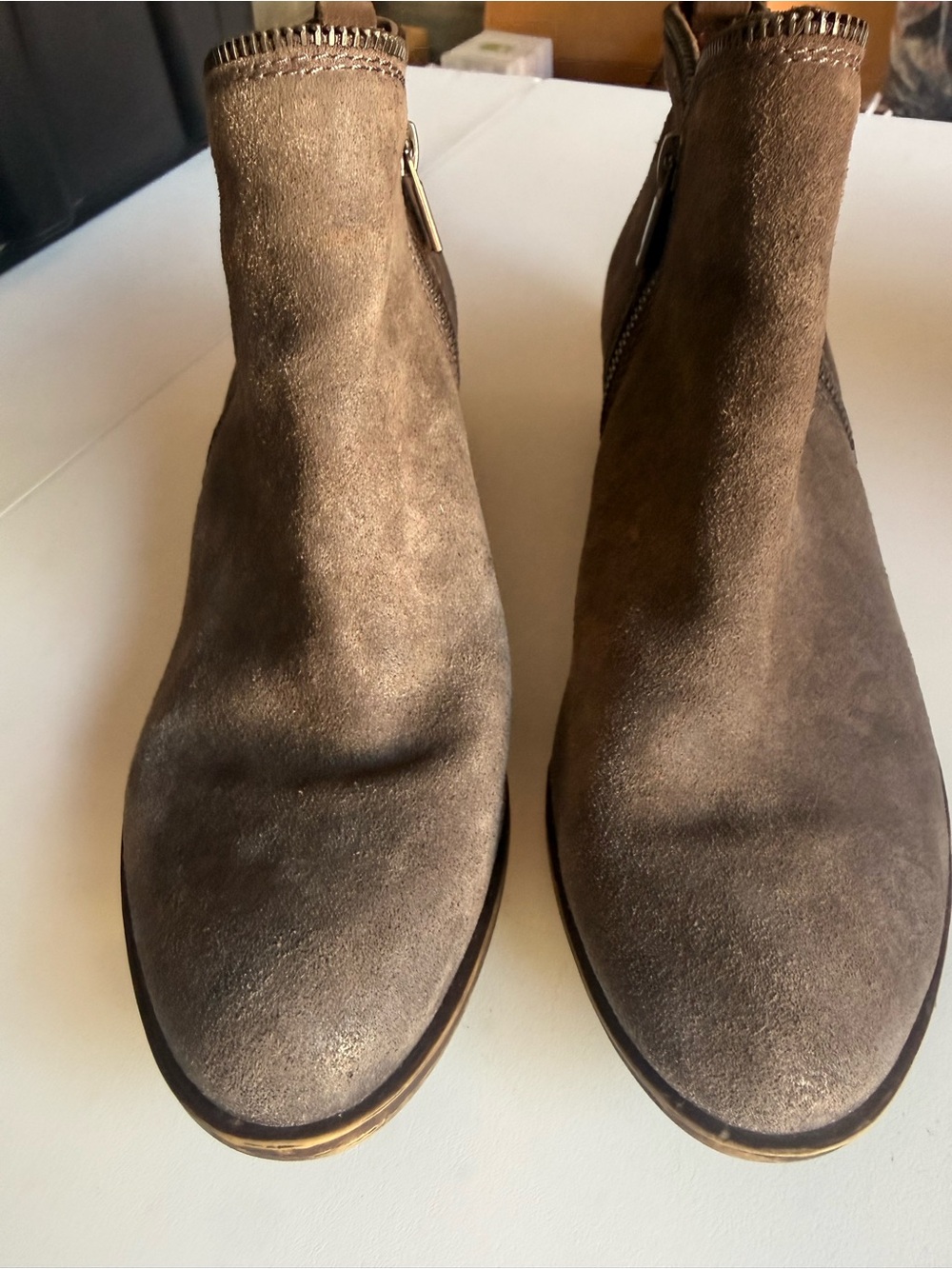 Lucky Brand Gray Suede Ankle Heeled Boots